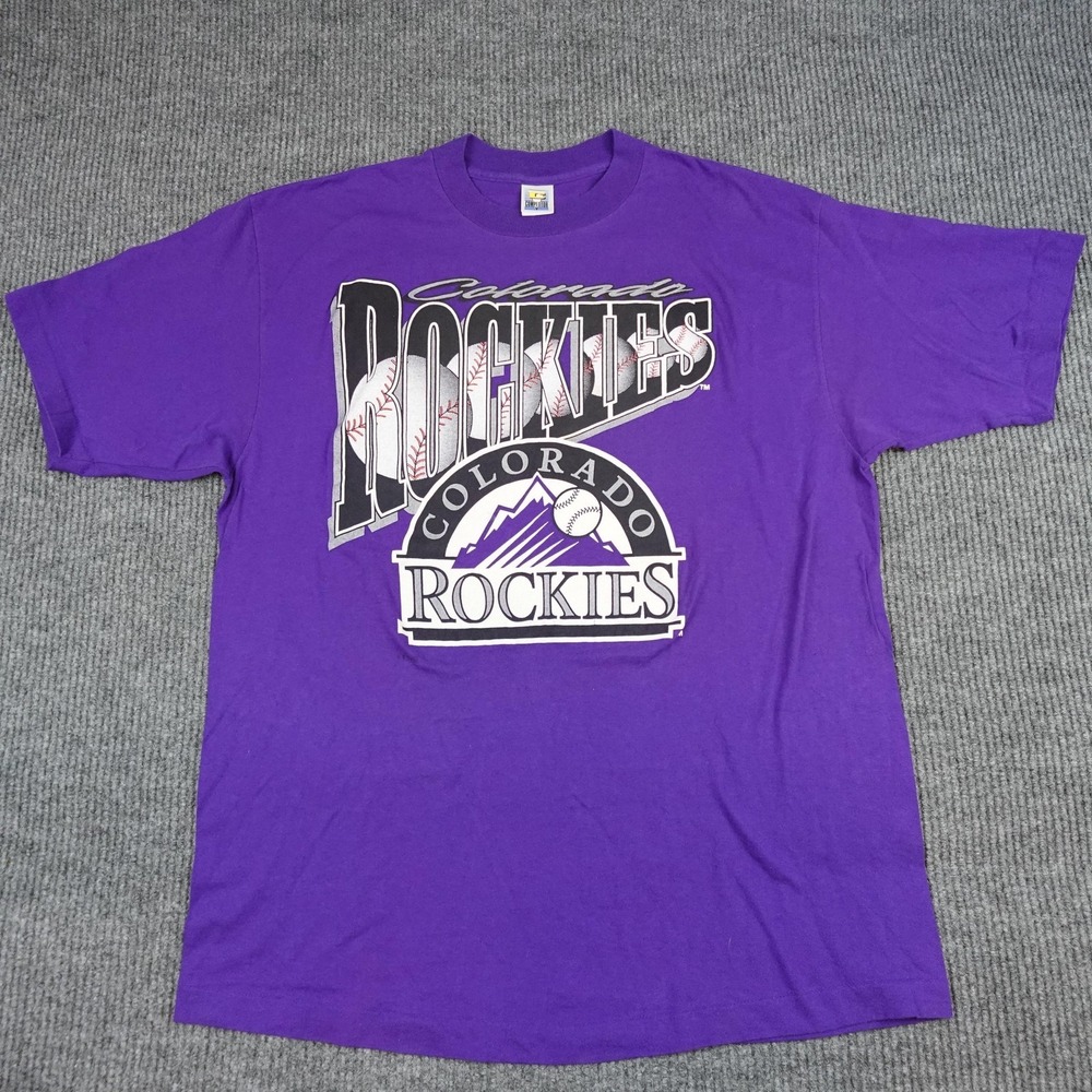 Vintage Colorado Rockies Shirt Mens 2XL Purple MLB Baseball Competitor Graphic